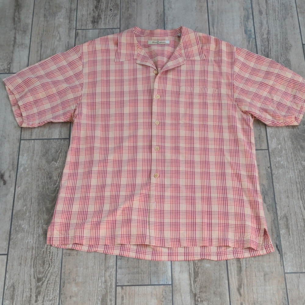 RARE Men's Tommy Bahama Plaid Silk Button Down Short Sleeve Shirt